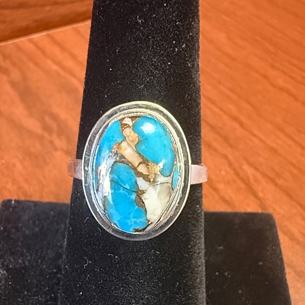 New 925 Sterling Silver Oval Turquoise Ring size 7.5